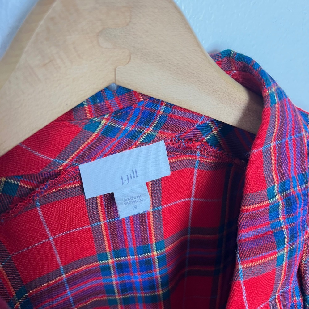 J. Jill Red Plaid Button Down Womens Medium Cotton Blend Long Sleeve Collared - Picture 2 of 7